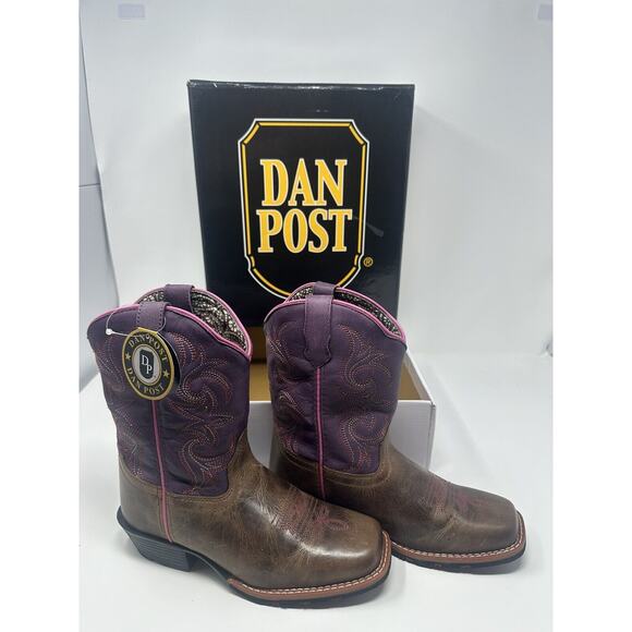 Dan Post Kids Majesty Leather Youth Boot DPC2947 Size 2D Brown Pink Purple - Picture 1 of 6